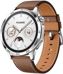 Huawei Watch GT 4 46 mm silber am Lederarmband braun