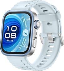 Huawei Watch Fit 4 Pro 40 mm silber am Fluorelastomerarmband blau
