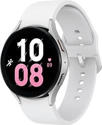 Samsung Galaxy Watch5 44 mm Boîtier en aluminium couleur argent avec bracelet Sport M/L couleur blanc [Wi-Fi + 4G]