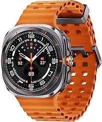 Samsung Galaxy Watch Ultra 47 mm Boîtier en titane couleur gris titane avec bracelet Sport Extrême orange [Wi-Fi + Cellulaire]