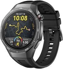 Huawei Watch GT 5 Pro 46 mm Boîtier acier inoxydable noir avec bracelet fluorélastomère noir