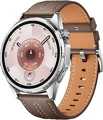 Huawei Watch GT 6 46 mm boîtier en acier inoxydable argent avec bracelet en cuir gris