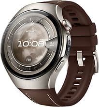 Huawei Watch 5 46 mm boîtier en titane argent avec le bracelet composite marron [Wi-Fi + 4G]