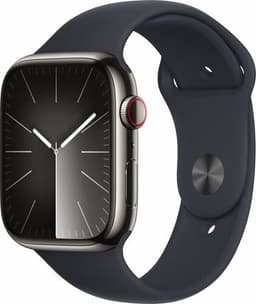 Apple Watch Series 9 Rostfritt stål 45 mm (2023) GPS + Cellular grafit Sportband Midnatt S/M