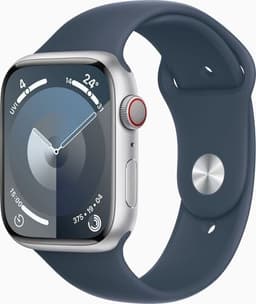 Apple Watch Series 9 Aluminium 45 mm (2023) GPS + Cellular silver Sportband stormblå S/M
