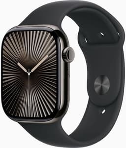 Apple Watch Series 10 Titan 46 mm (2024) GPS + Cellular Skiffer Sportarmband M/L Svart