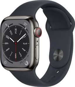 Apple Watch Series 8 Rostfritt stål 41 mm (2022) GPS + Cellular grafit Sportband Midnatt