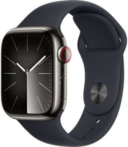 Apple Watch Series 9 Rostfritt stål 41 mm (2023) GPS + Cellular Grafit Sportband Midnatt S/M