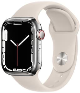 Apple Watch Series 7 Rostfritt stål 41 mm (2021) GPS silver Sportband Stjärnglans