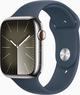 Apple Watch Series 9 Rostfritt stål 45 mm (2023) GPS + Cellular silver Sportband stormblå S/M