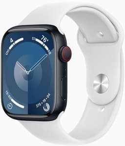 Apple Watch Series 9 Aluminium 45 mm (2023) GPS Midnatt Sportband vit M/L