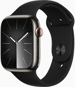 Apple Watch Series 9 Rostfritt stål 45 mm (2023) GPS + Cellular grafit Sportband svart S/M