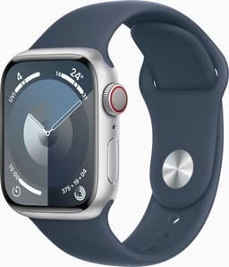 Apple Watch Series 9 Aluminium 41 mm (2023) GPS + Cellular silver Sportband stormblå S/M