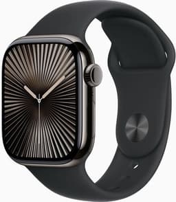 Apple Watch Series 10 Titan 42 mm (2024) GPS + Cellular skiffer Sportband S/M svart