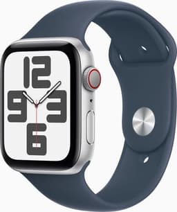 Apple Watch SE 44 mm (2022) GPS + Cellular Silver Sportband Stormblå M/L