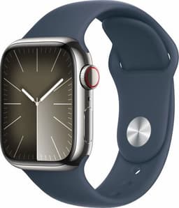 Apple Watch Series 9 Rostfritt stål 41 mm (2023) GPS + Cellular silver Sportband stormblå M/L