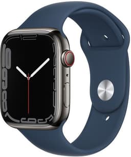 Apple Watch Series 7 Rostfritt stål 45 mm (2021) GPS + Cellular grafit Sportband Bläckblå