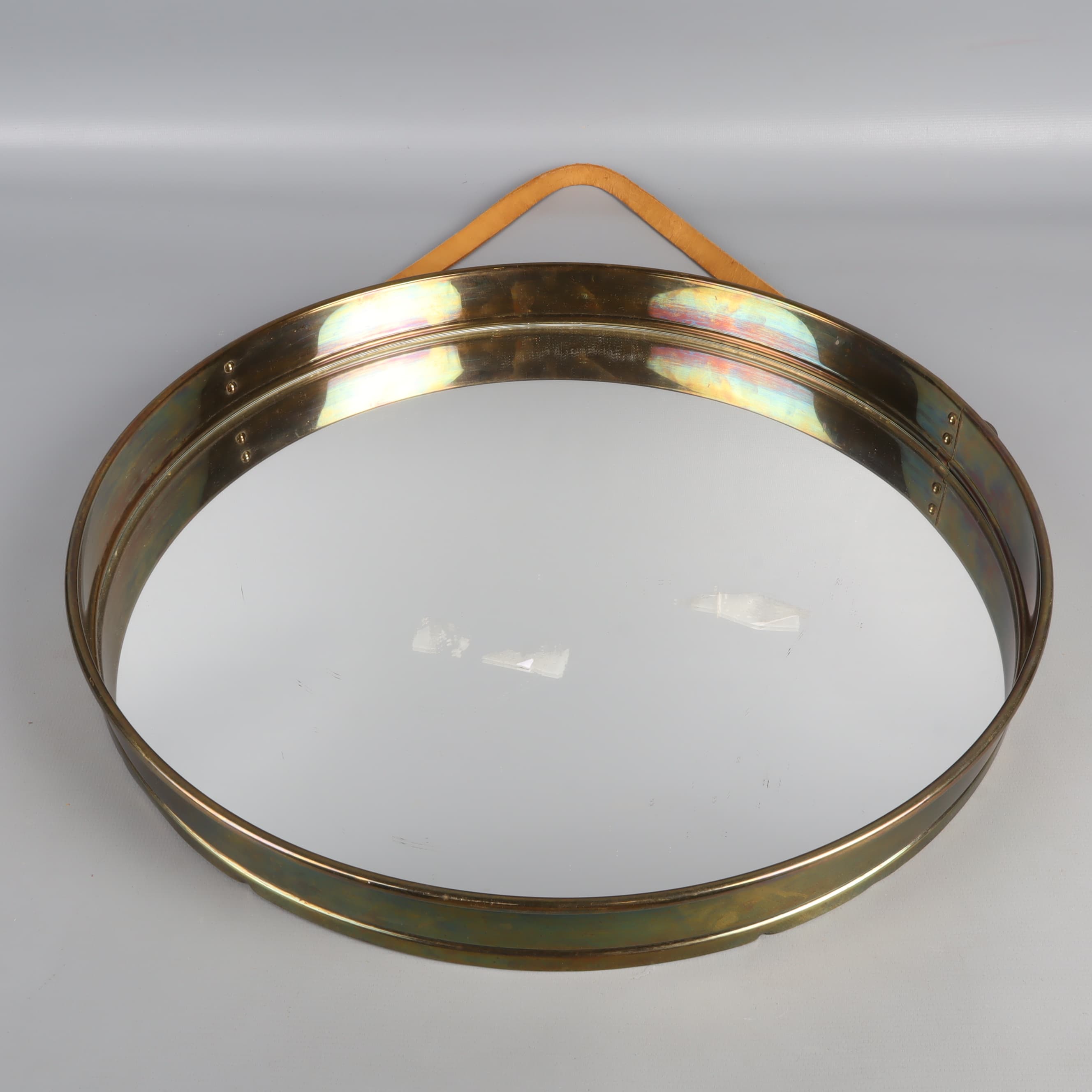 Bror Moje vintage väggspegel med läderrem