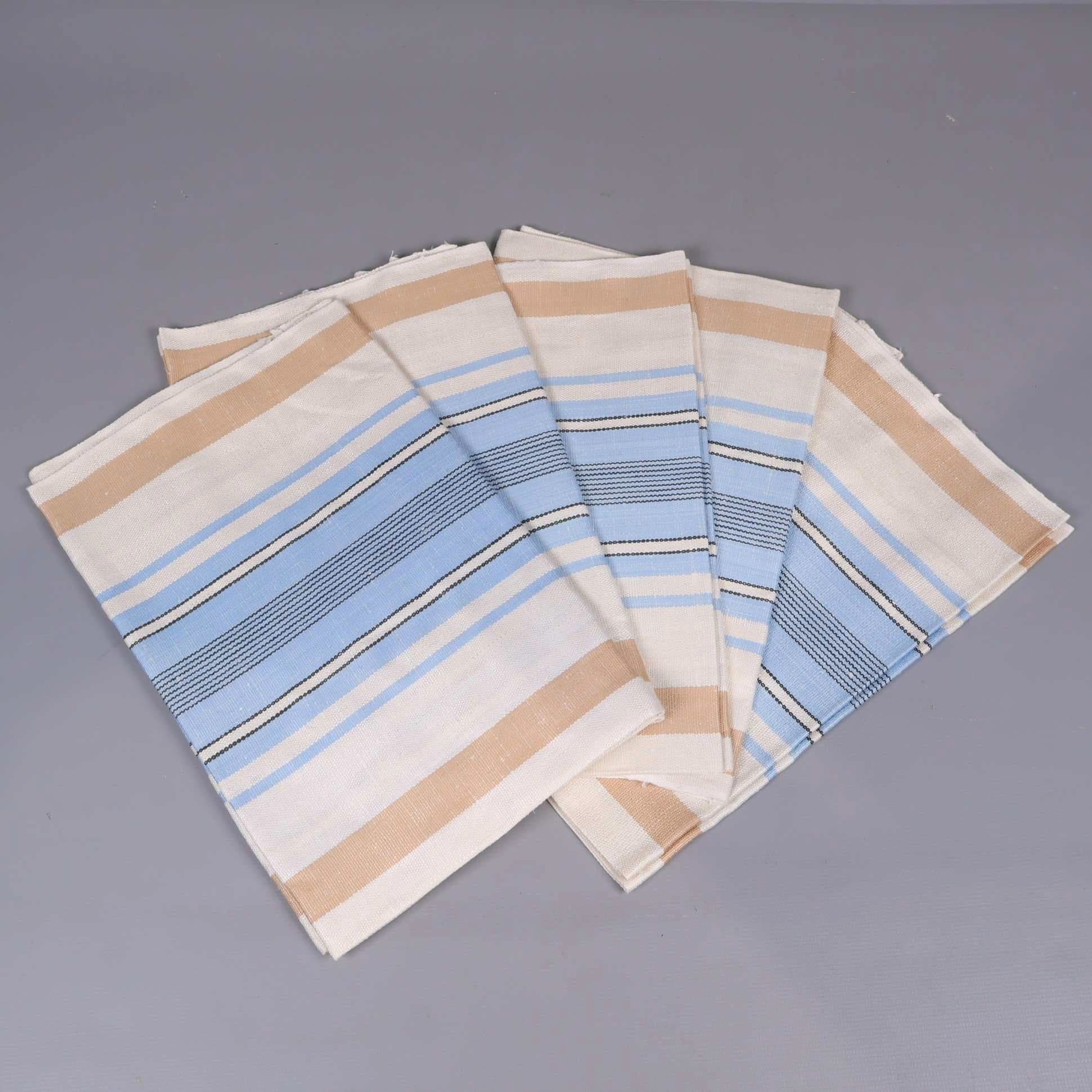 5 randiga Linne handdukar Beige Vit Blå