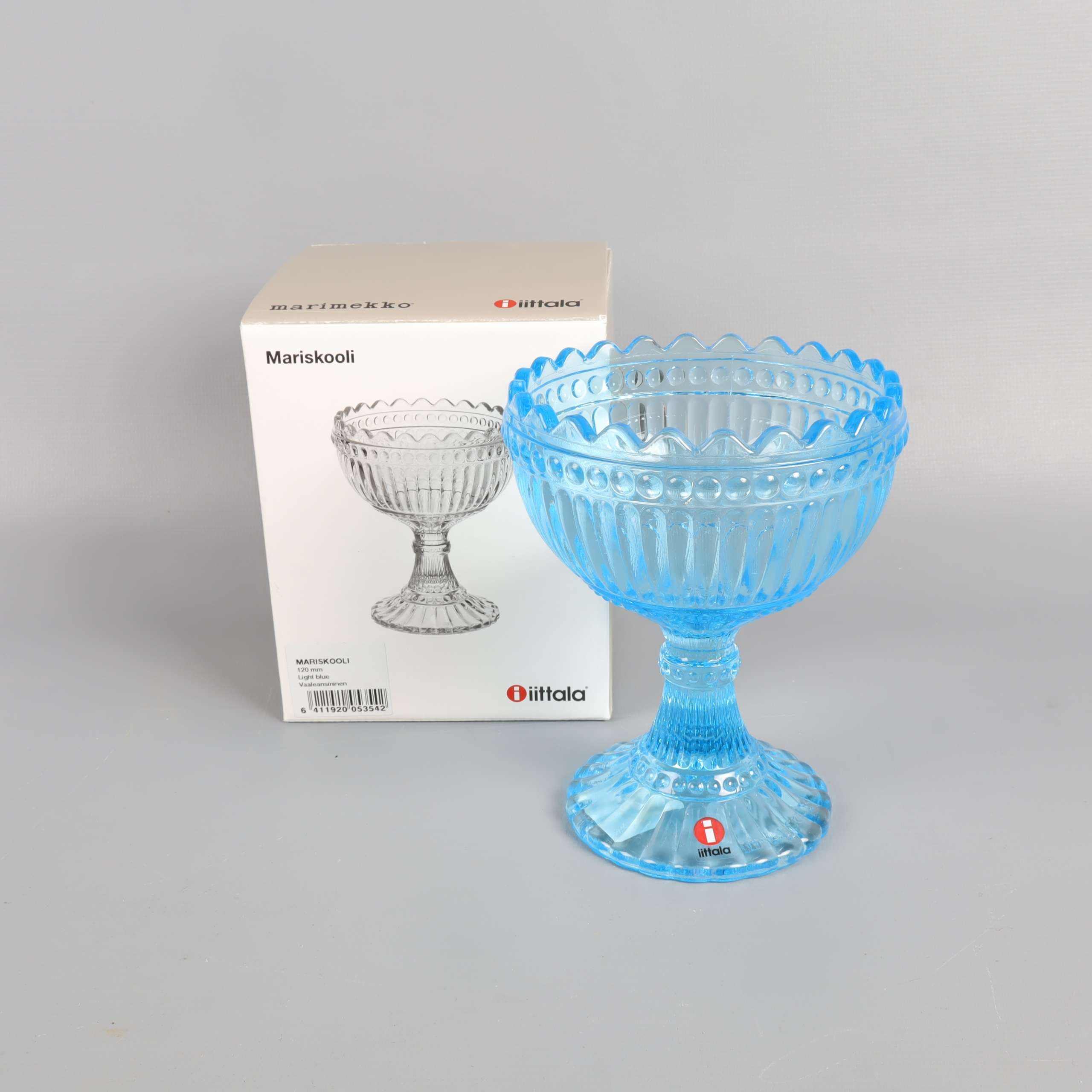 Iittala Marimekko Mariskooli ljusblå dekorativ skål på fot