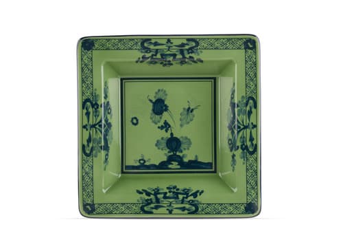 Ginori 1735 017RG02-FG6837 Handcrafted Oriente Italiano Square Porcelain Change Tray - Malachite - Oggetti Style - 7 x 7 x 1.2 Inches