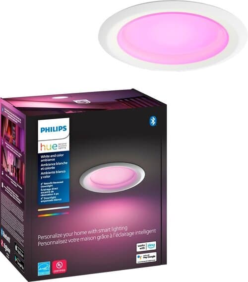 Philips 578419 Hue 4-inch White And Color Ambiance High Lumen Smart Recessed Downlight - Indoor - UL Listed - Matte Finish - Metal - Amazon Alexa - Go