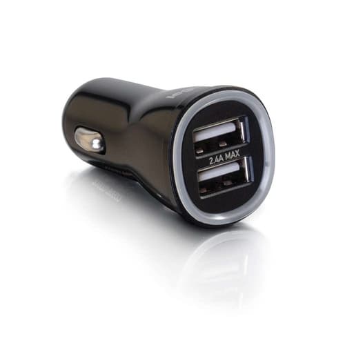 C2G 757120210702 21070 2-Port USB Car Charger - Power Adapter - Smart Car Charger - 12 Volts DC, 24 Volts DC Input - 5 Volts DC, 2.40 Amps Output