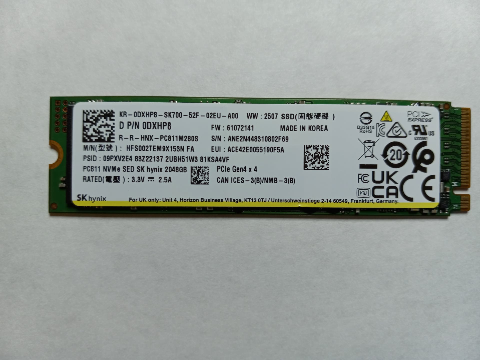 2tb Pc811 Series Nvme M.2 2280 Pci-e 4.0 X4 Internal Solid State Drive