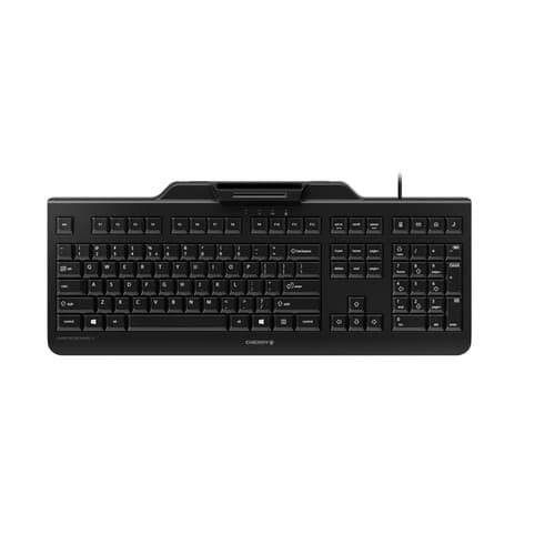 Cherry Secure Board 1.0 JK-A0400EU-2 Wired Keyboard - Black - 108 Keys - US QWERTY - USB-A - Integrated Smart Card Reader