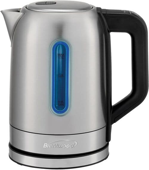 Brentwood KT-1796DS 1.7 Liters Digital Stainless Steel Kettle - Black, Silver - 1500 Watts - Cordless - 5 Temperature Presets - Swivel Base