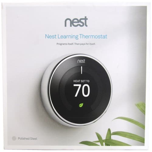 Google Nest T3019US Learning Thermostat - 3rd Gen - Polished Steel - Alexa
