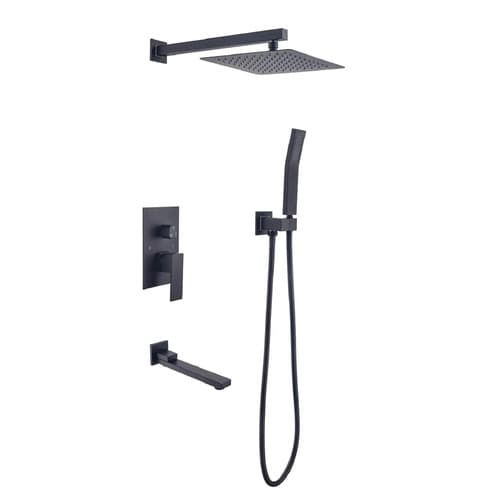 Shower System TH6203MB Luxury Rain Shower Head Combo Set with Tub Faucet - Adjustable Water Flow - Leak Resistant - Matte Black