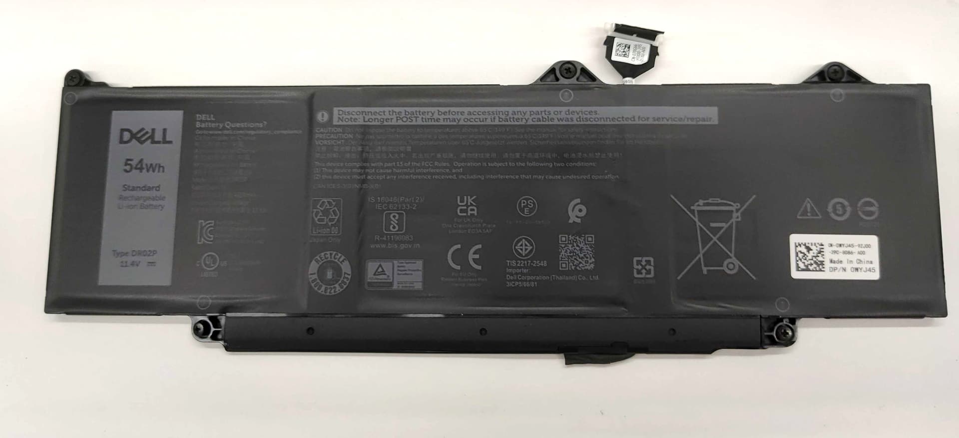 Dell WYJ45 3-cell Li-ion DR02P 54Wh 11.4V 4623mAh Replacement Battery