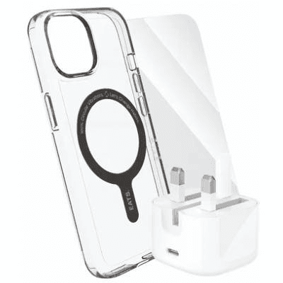 EATS/ PanzerGlass/Belkin Power & Protect Advanced Bundle - MagSafe Case, Tempered Glass & 30W USB-C Charger Like New - Clear - Iphone 15