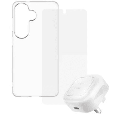 Belkin/Caseym Power & Protect Essential Bundle - Clear Case, Screen Protector & Belkin 20W USB-C Charger Like New - Clear - Galaxy S26