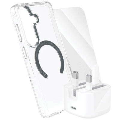 EATS/ PanzerGlass/Belkin Power & Protect Advanced Bundle - MagSafe Case, Tempered Glass & 30W USB-C Charger Like New - Clear - Galaxy S26