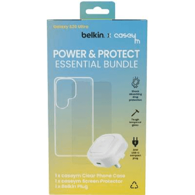 Belkin/Caseym Power & Protect Essential Bundle - Clear Case, Screen Protector & Belkin 20W USB-C Charger Like New - Clear - Galaxy S26 Ultra