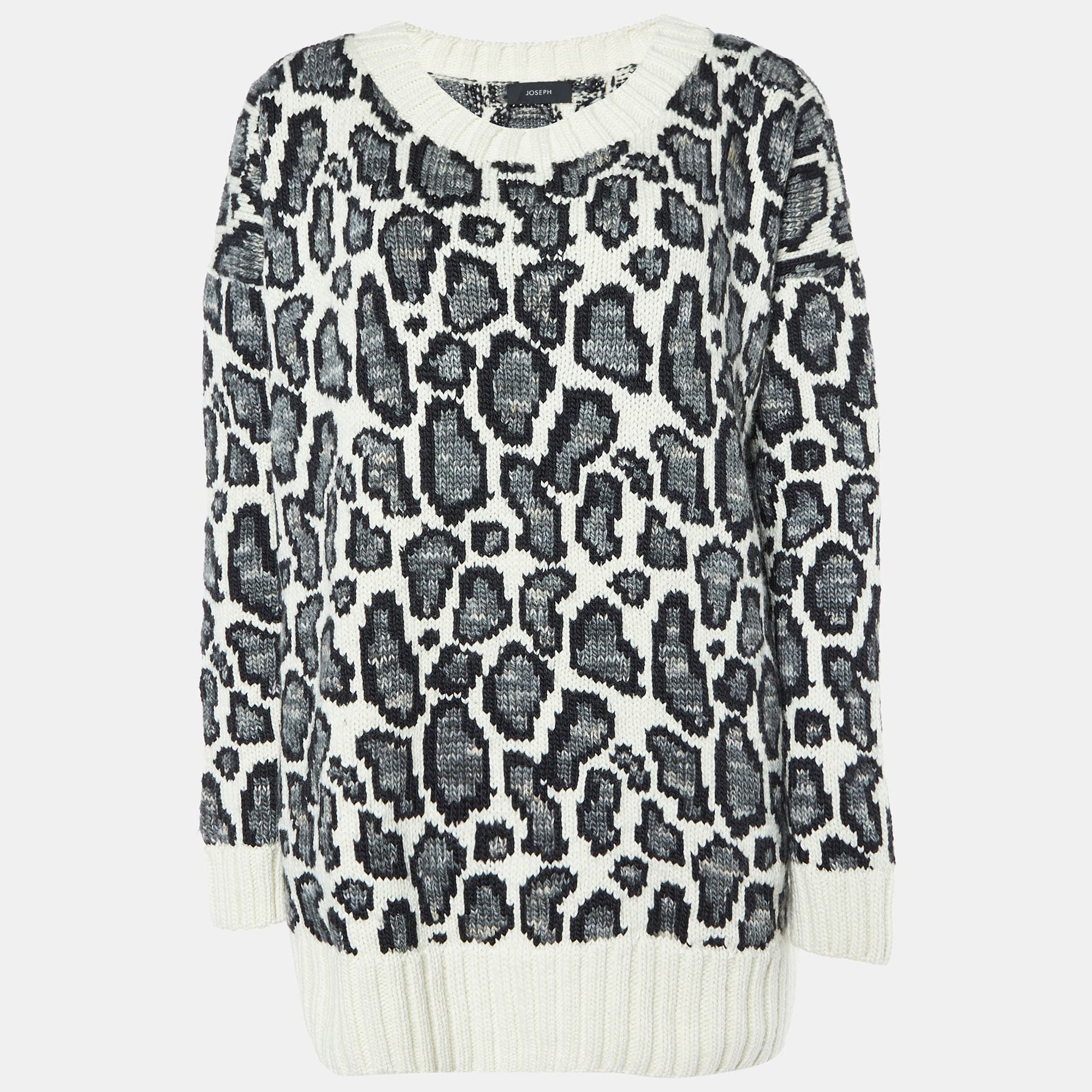 Joseph Animal Patterned Jacquard Wool Round Neck Sweater S