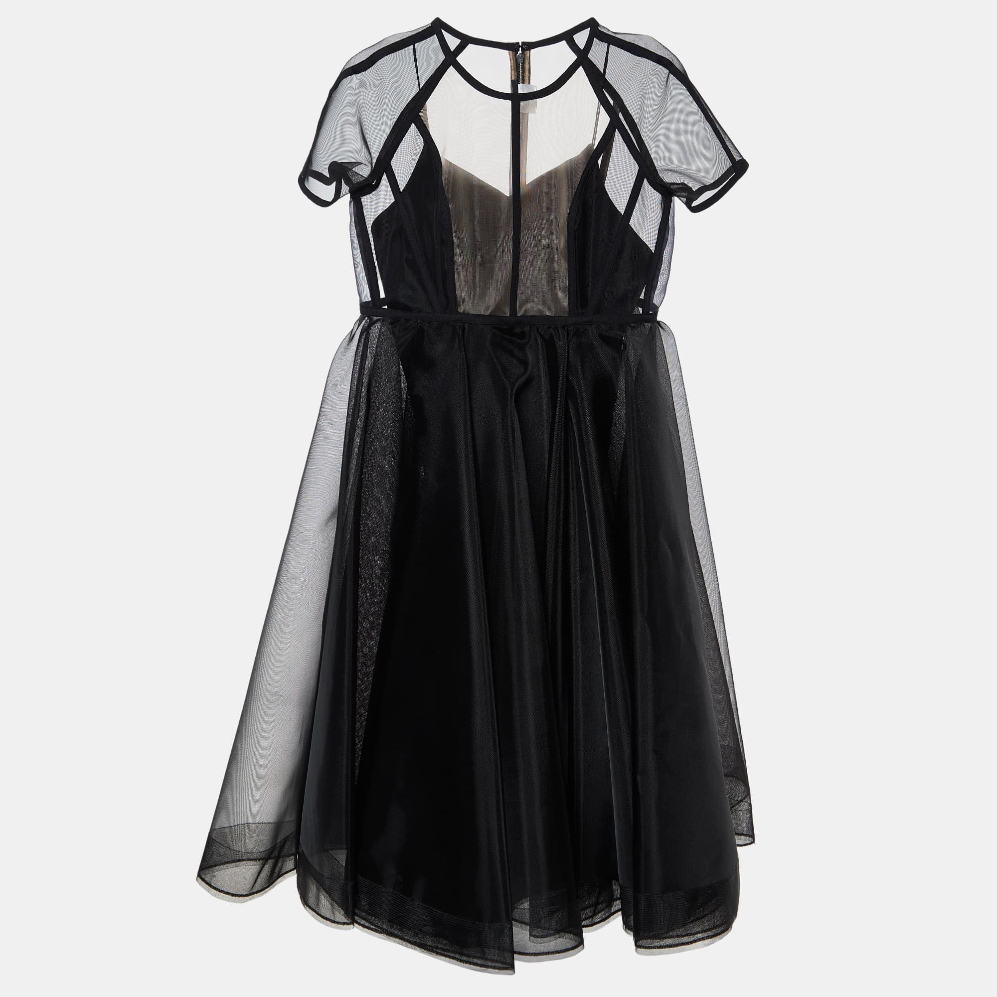 Alex Perry Black Mesh Briony Gown L