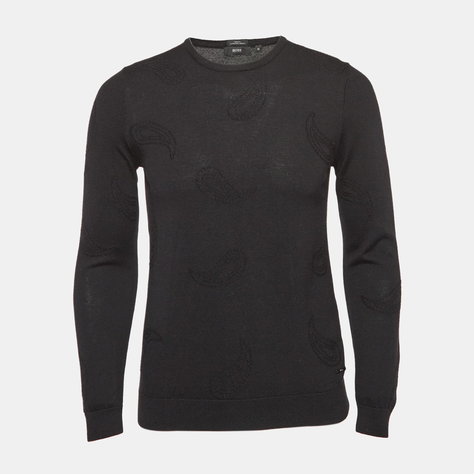 Boss by Hugo Boss Black Paisley Pattern Knit Slim Fit Sweater M