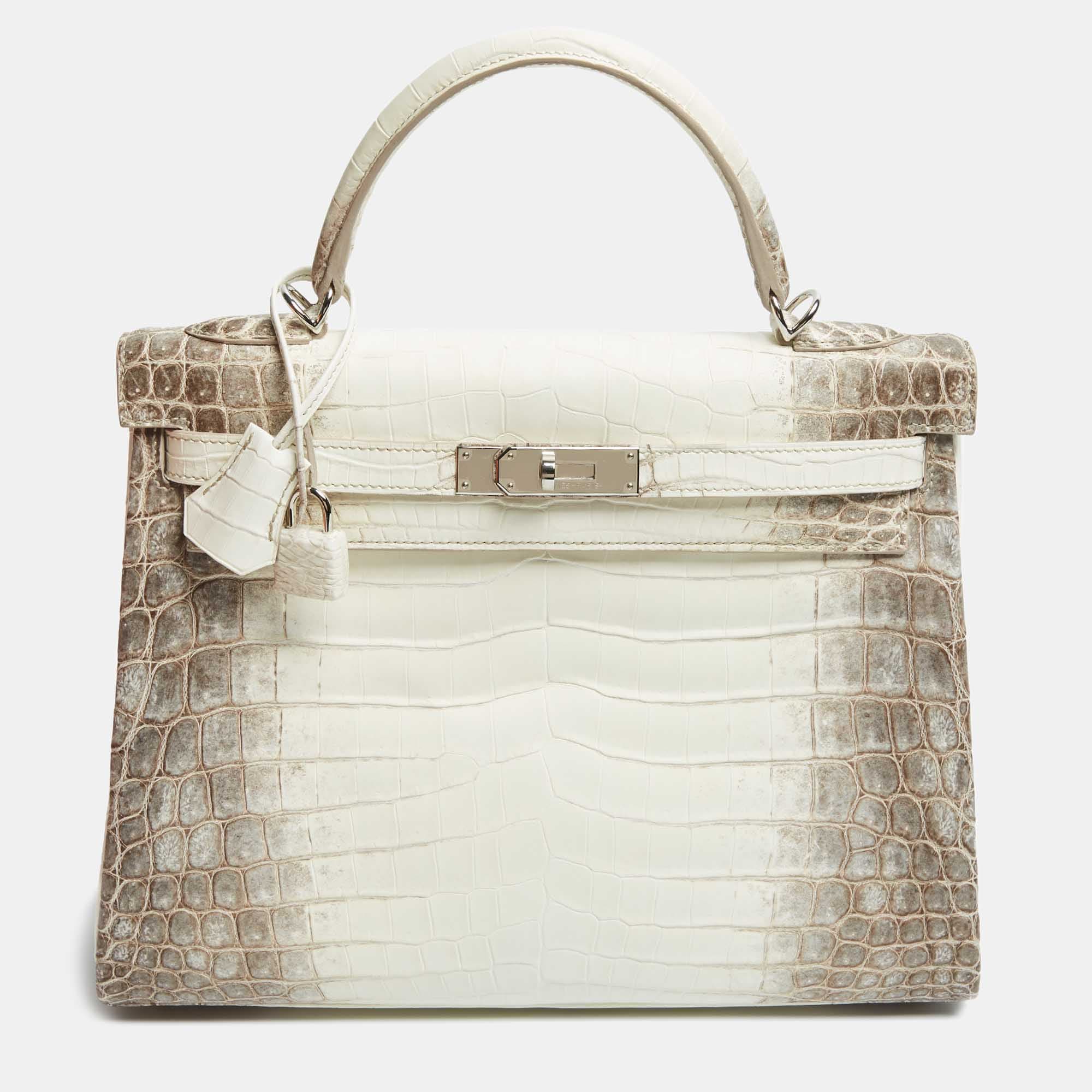 Herm&egrave;s Blanc Crocodile Niloticus Himalaya Palladium Finish Kelly Retourne 32 Bag