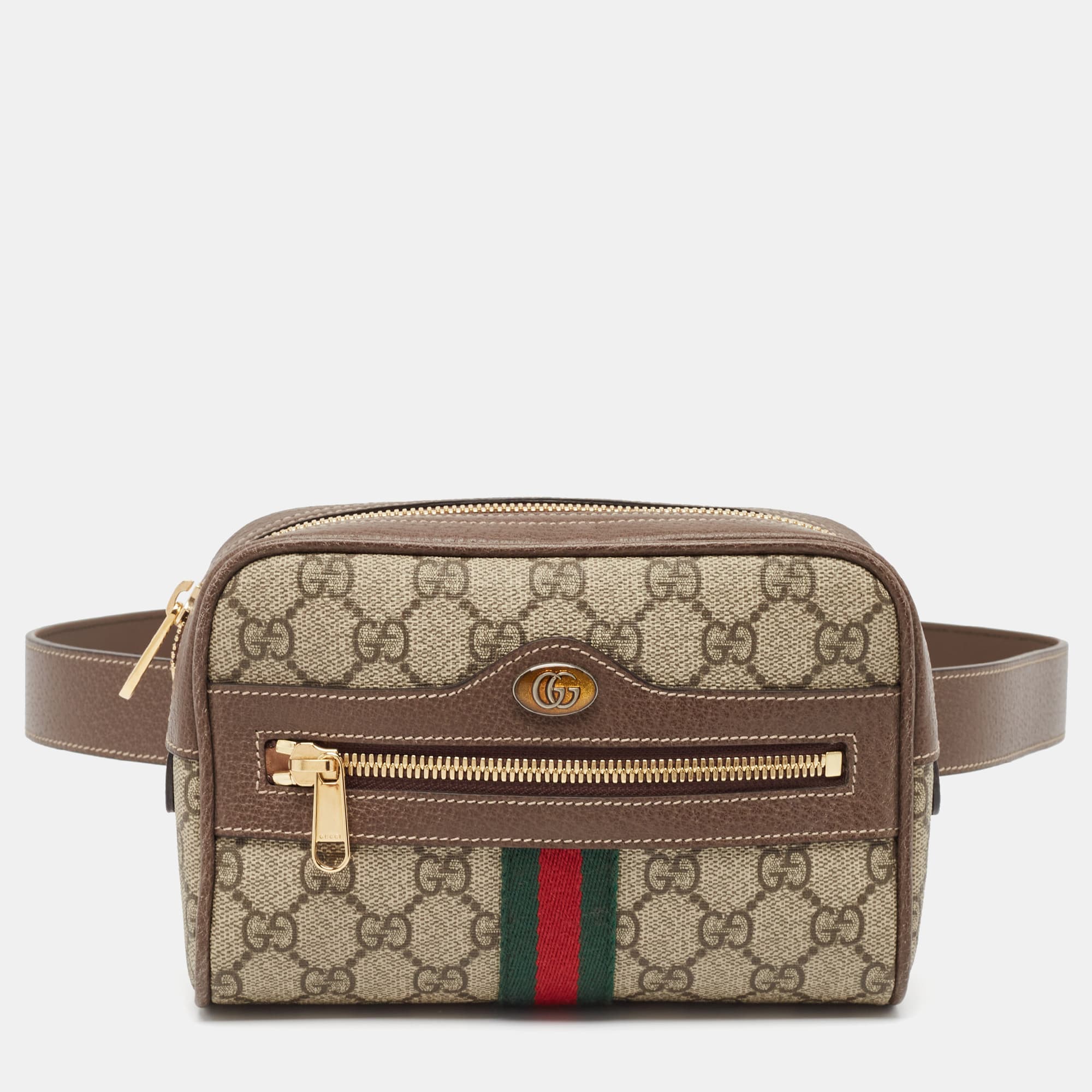 Gucci Beige/Ebony GG Supreme Canvas and Leather Small Ophidia Belt Bag