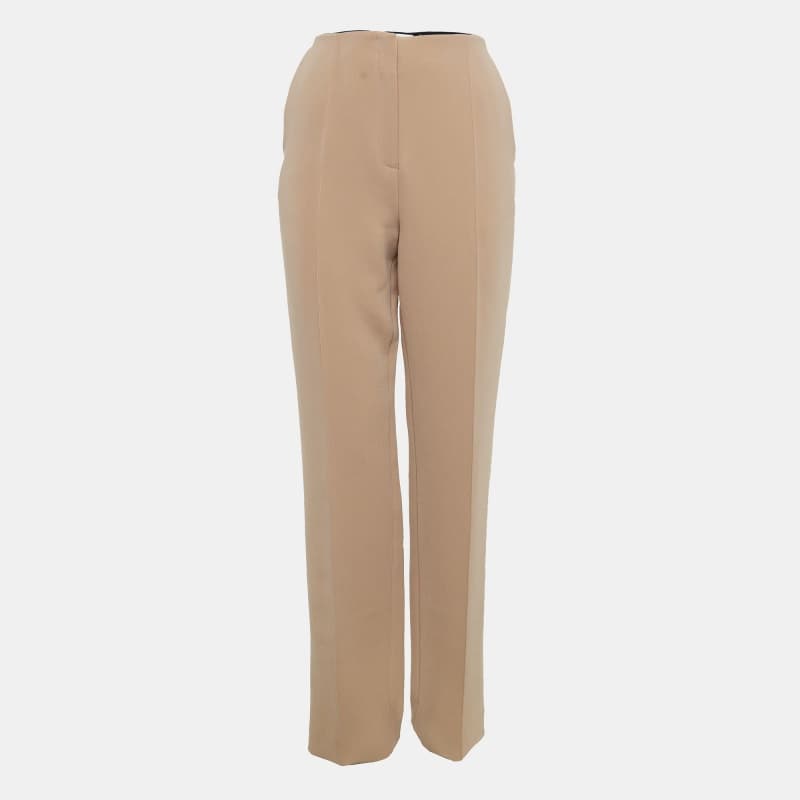 Diane Von Furstenberg Tan Brown Stretch Crepe High-Rise Trousers M