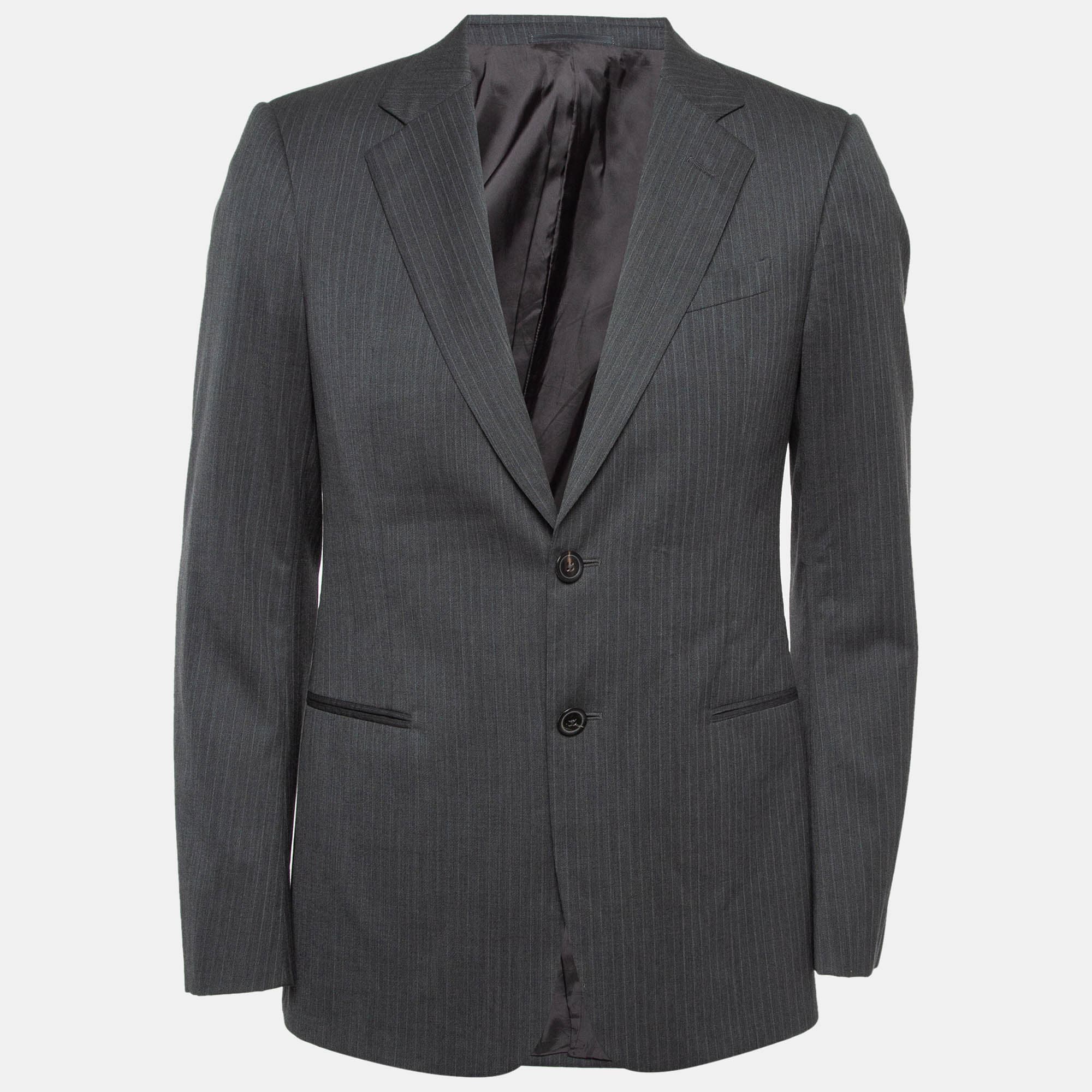 Armani Collezioni Grey Pinstripe Single Breasted Blazer M