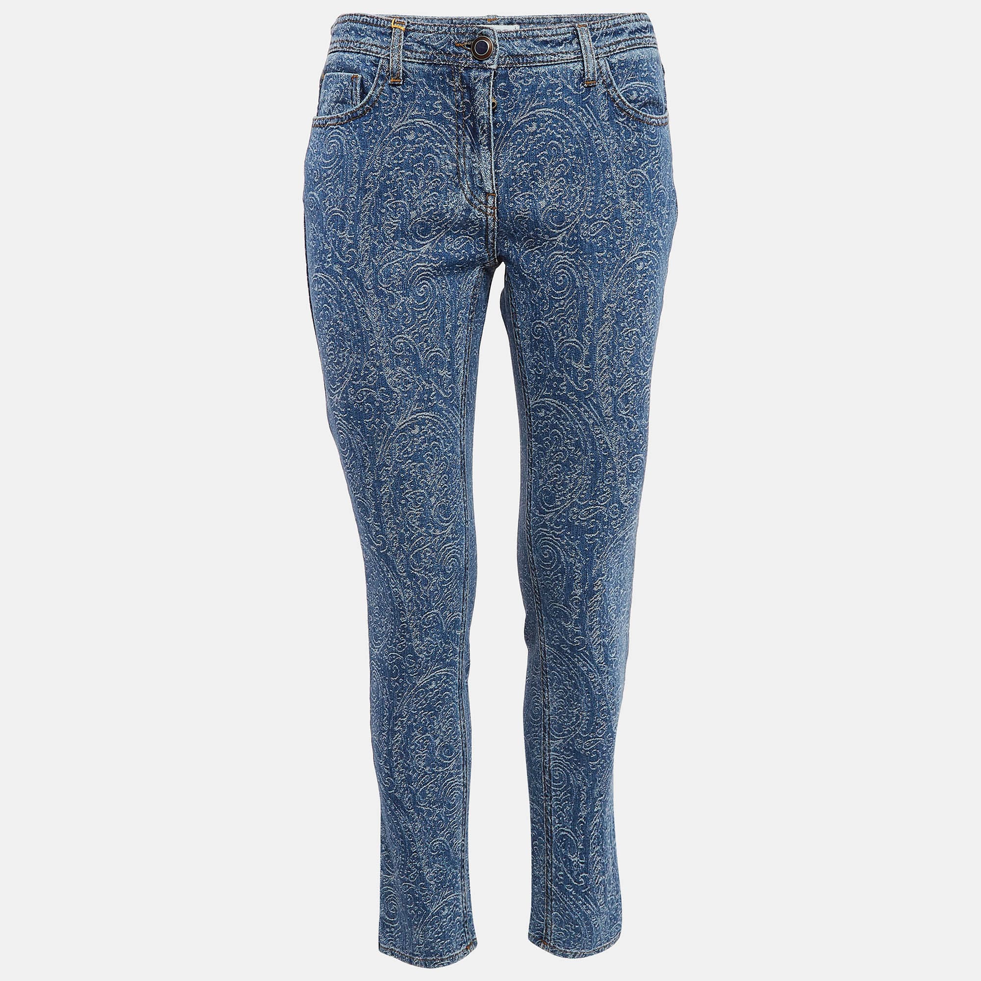 Etro Blue Paisley Pattern Denim Skinny Jeans L Waist 31"
