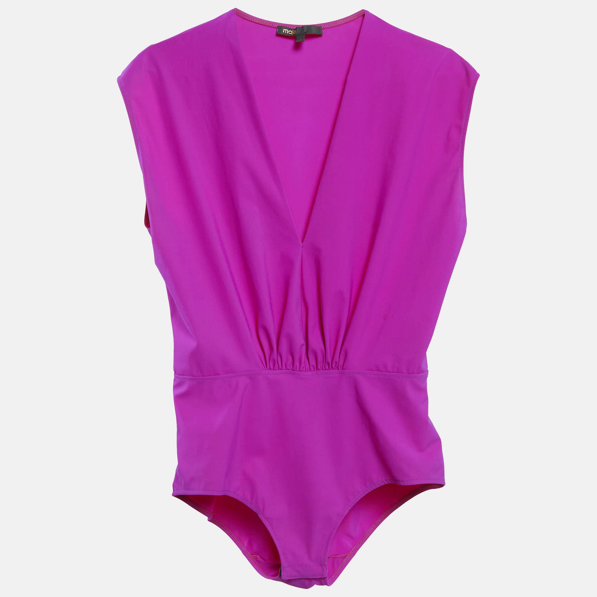 Maje Pink Jersey Plunging Neck Tilio Bodysuit L