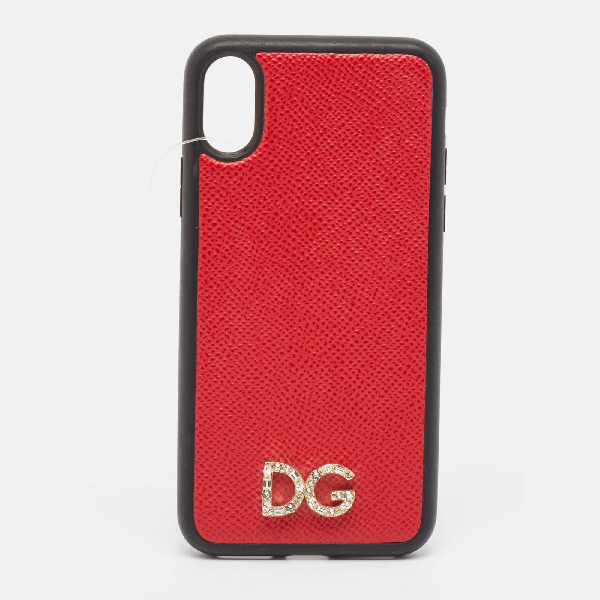 Dolce & Gabbana Red/Black DG Logo Crystals iPhone X Case