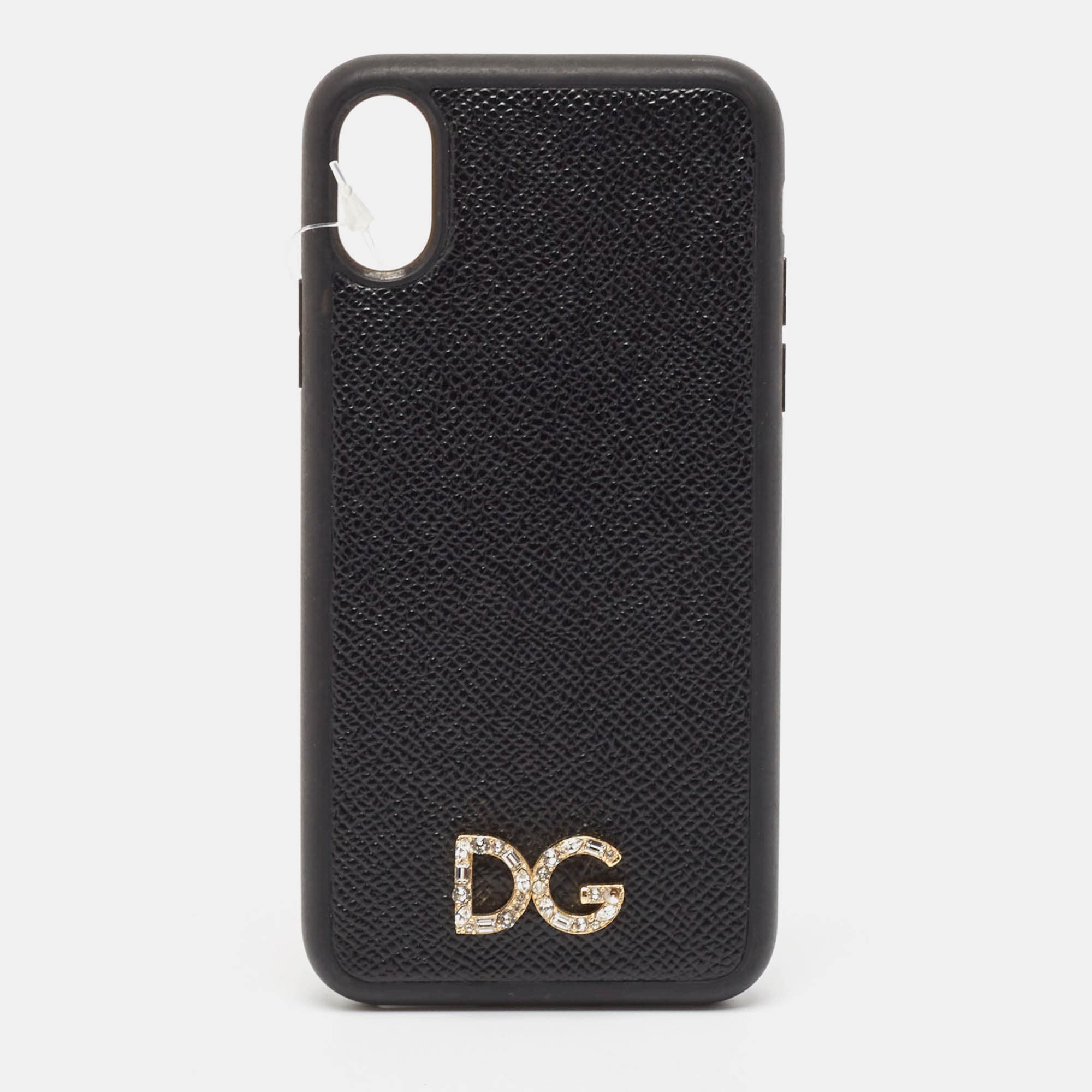 Dolce & Gabbana Black DG Logo Crystals iPhone X Case