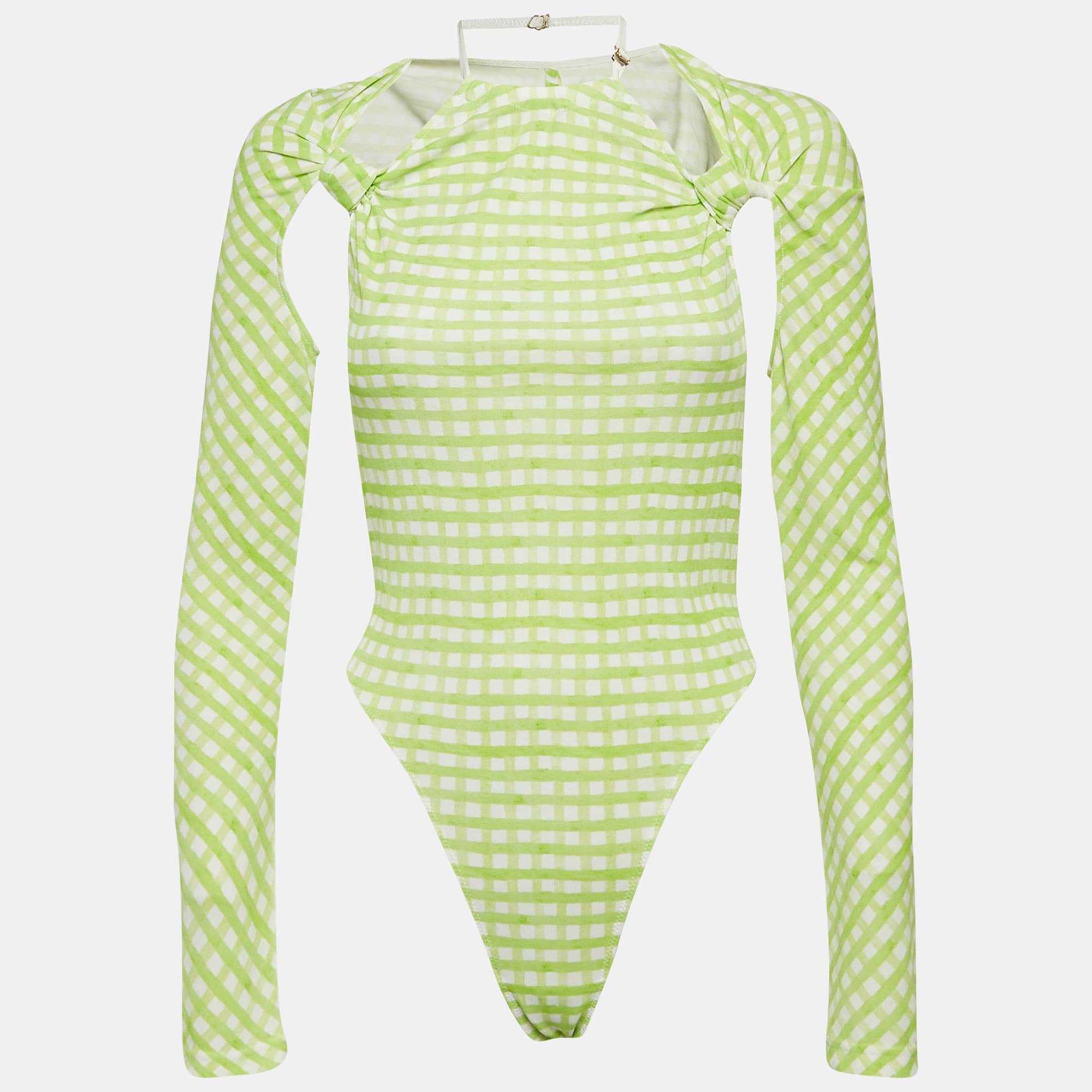 Jacquemus Green Checks Jersey Le Body Nodi Bodysuit S