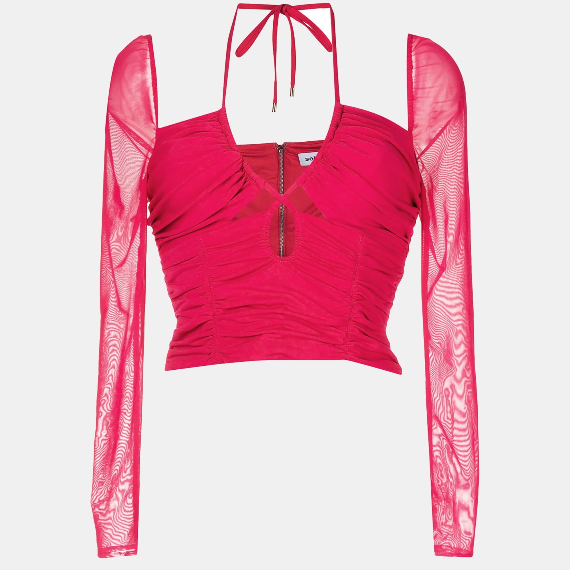 Self-Portrait Fuchsia Pink Jersey Ruched Cut-Out Top M